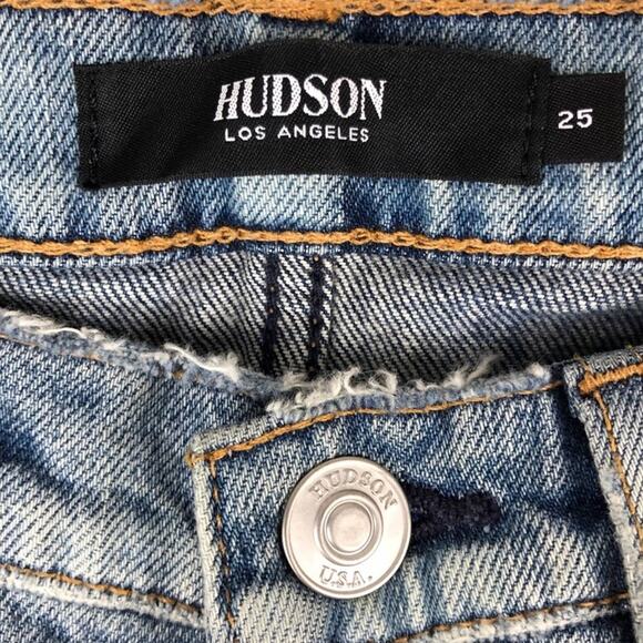 Hudson Blue Quiet Light Wash Rosie Mid Rise Wide Leg Crop Denim Jeans Pants - Picture 2 of 9